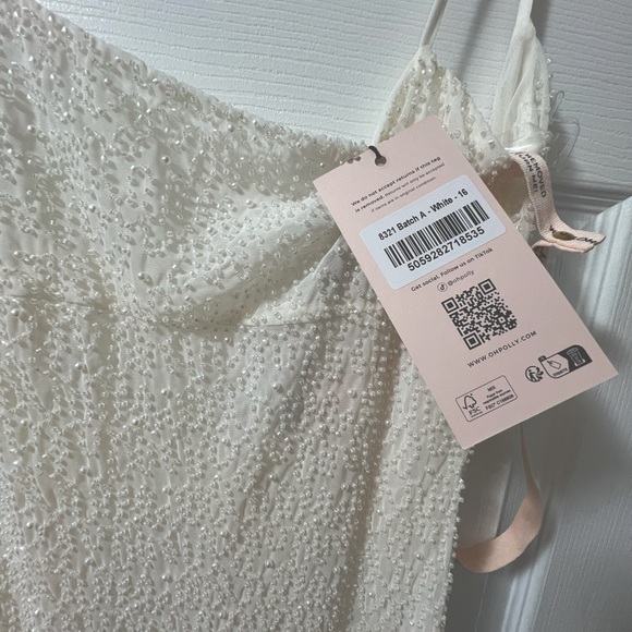 Oh Polly DUHAMEL Embellished Asymmetric Maxi Dress in White | Sizes 12 & 16 - Picture 6 of 8